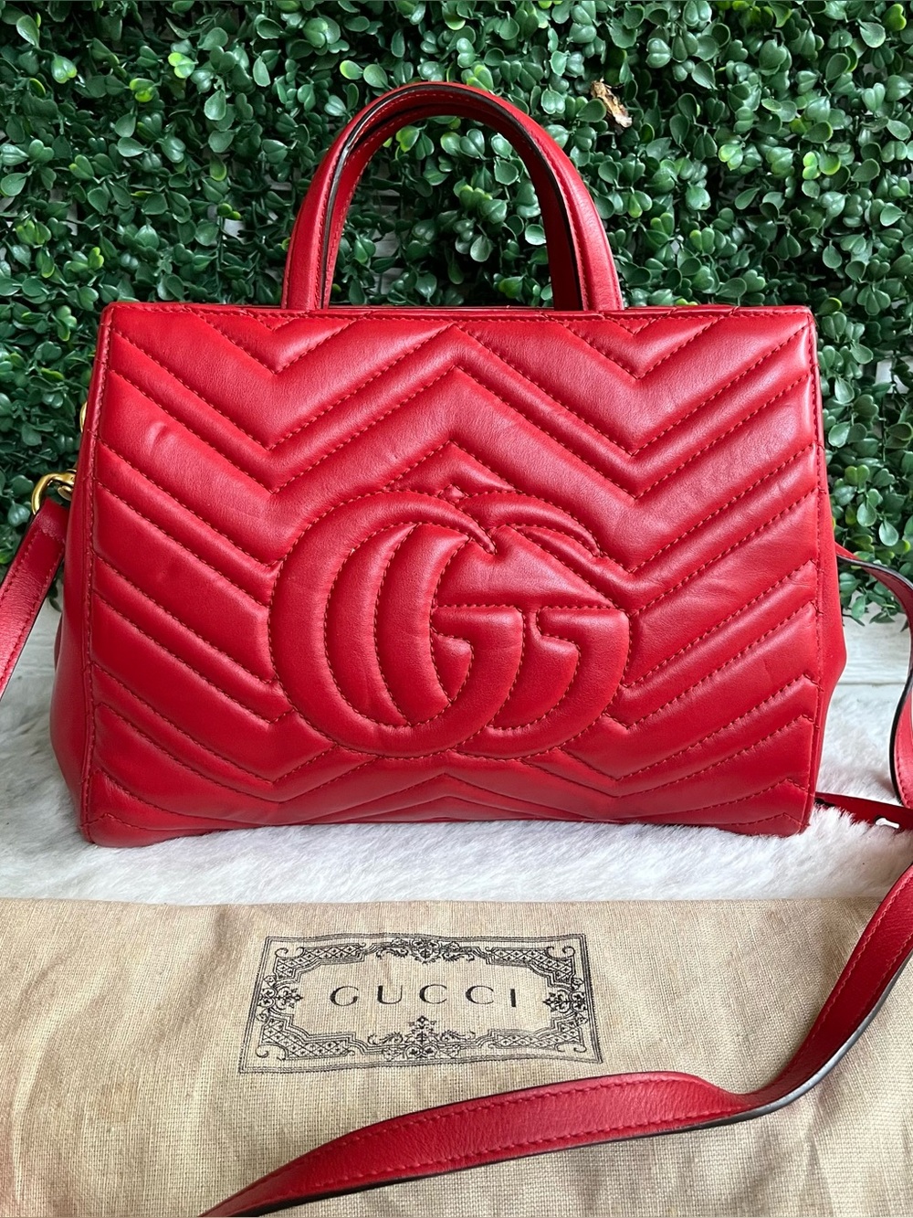 GUCCI Red Marmont GG Disco Red Satchel Tote + Dustbag - Picture 4 of 11